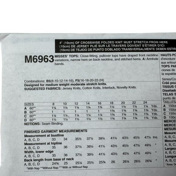 MCCALLS Palmer Pletsch Cowl Neck Top Pattern Size B5 8-10-12-14-16 Uncut M6963 - Picture 3 of 4
